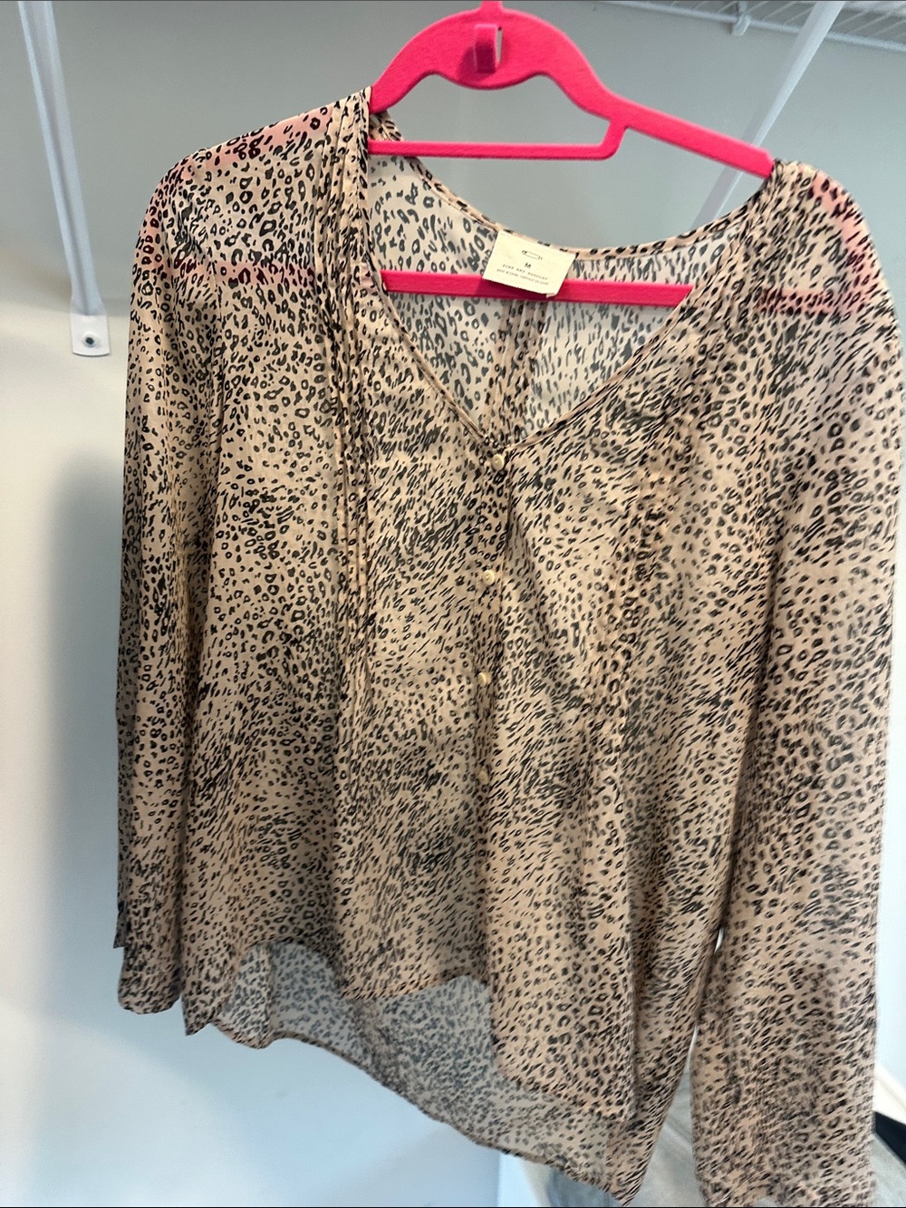 Pins & Needles Beige Leopard Print Sheer V-Neck Blouse
